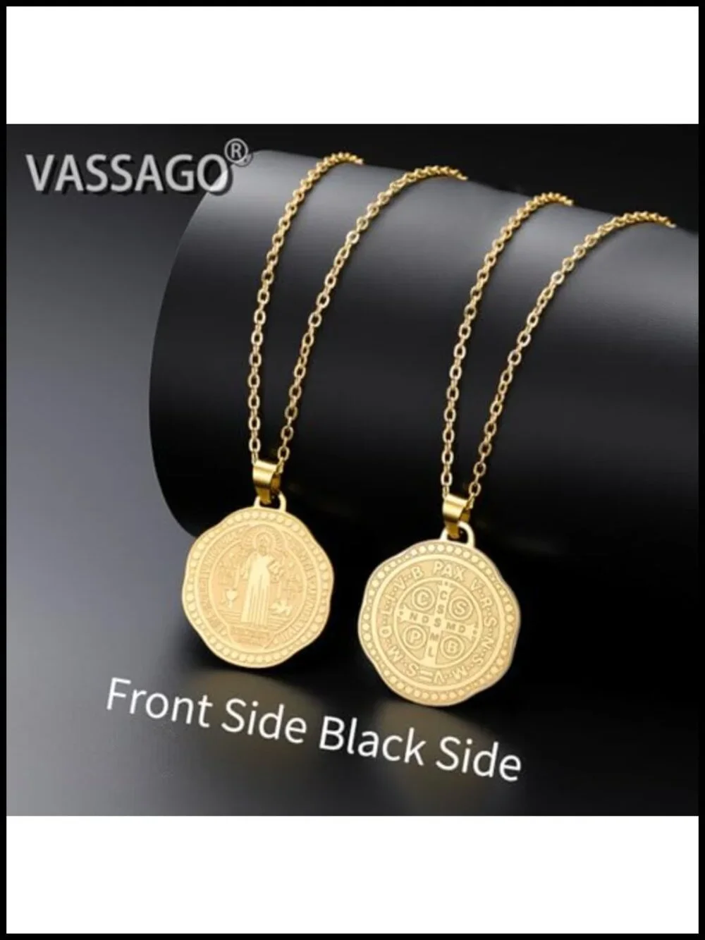 Stainless Steel Saint Benedict Medal Pendant Necklace Christian Catholic